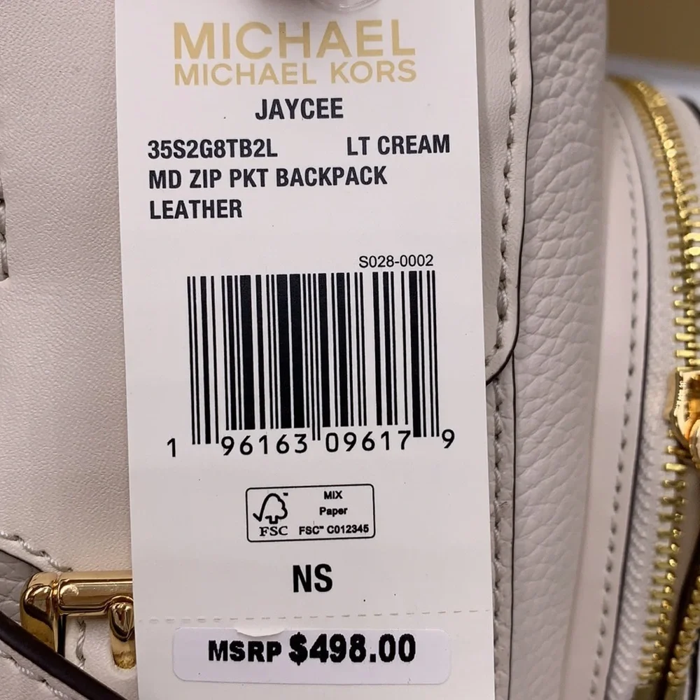 Michael Kors JAYCEE MEDIUM ZIP POCKET BACKPACK LIGHT CREAM COLOR